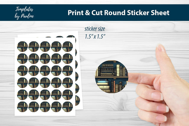 Reader Round Sticker Sheet, Book Digital Sticker SVG Templates by Pauline 