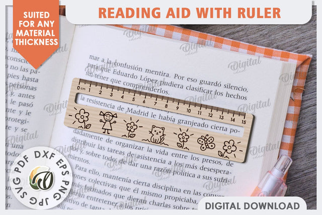 Reading Aid With Ruler Laser Cut. Kids Wooden Ruler SVG SVG Evgenyia Guschina 