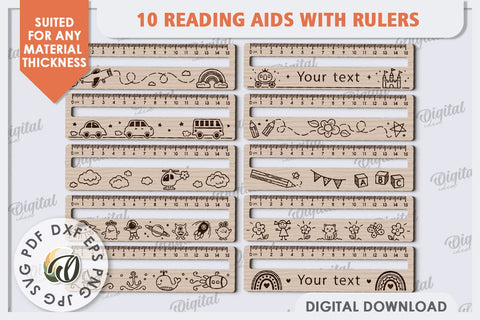 Reading Aid With Rulers Laser Cut Bundle. Wooden Rulers SVG SVG Evgenyia Guschina 