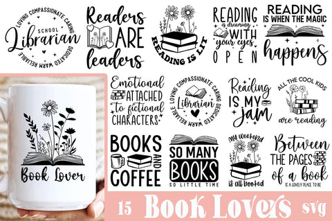 Reading Book Lovers Svg Png Bundle, Floral Books Svg, Librarian Svg, Books and Coffee Svg, School Teacher Svg, Book Shirt Svg Png SVG FiveStarCrafting 