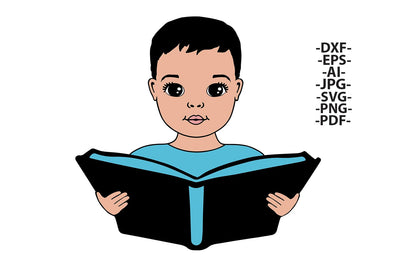 Reading Boy SVG PNG Clipart African American Smart Kid with Book Illustration for Cricut School Projects Sublimation Education Art SVG 1uniqueminute 