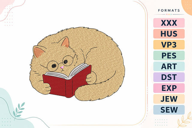 Reading Cat Book Embroidery Design Embroidery/Applique DESIGNS sg embroidery 