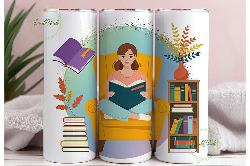 Reading Cozy Scene 20oz Tumbler Wrap Sublimation PixelChick 