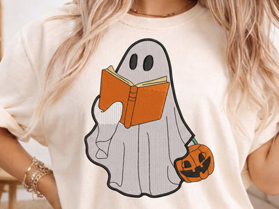 Reading Ghost Halloween Embroidery Design, Ghost Pumpkin Bucket Machine Embroidery File, Bats Halloween Embroidery Embroidery/Applique DESIGNS DesignDestine 