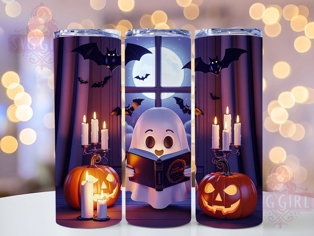 Reading Ghost Haunted Library Tumbler, Book Lover Wrap, Cute Ghost Cup, Spooky 20oz Drinkware, Haunted Library Design, Halloween Reading Tumbler, Adorable Ghost Art Sublimation SvggirlplusArt 