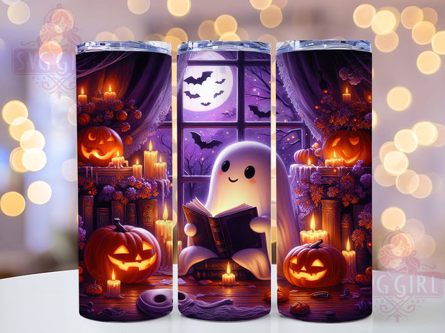 Reading Ghost Haunted Library Tumbler, Book Lover Wrap, Cute Ghost Cup, Spooky 20oz Drinkware, Haunted Library Design, Halloween Reading Tumbler, Adorable Ghost Art Sublimation SvggirlplusArt 