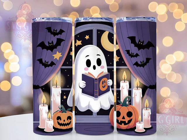 Reading Ghost Haunted Library Tumbler, Book Lover Wrap, Cute Ghost Cup, Spooky 20oz Drinkware, Haunted Library Design, Halloween Reading Tumbler, Adorable Ghost Art Sublimation SvggirlplusArt 