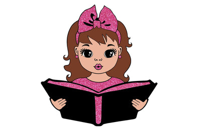 Reading Girl Clipart with Pink Glitter Bow and Book in SVG PNG JPG PDF DXF AI EPS Formats for Back to School Sublimation Cricut Crafts and Learning Projects SVG 1uniqueminute 