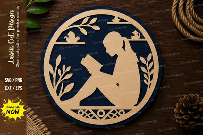 Reading Girl Silhouette Laser Cut SVG File SVG Regulrcrative 