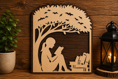 Reading Girl Under Tree Silhouette Laser Cut SVG File SVG Regulrcrative 