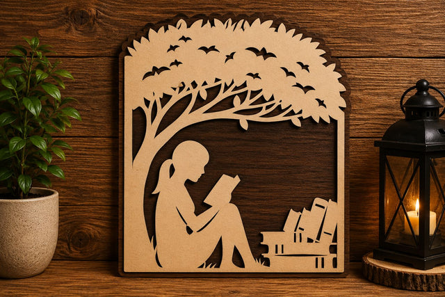 Reading Girl Under Tree Silhouette Laser Cut SVG File SVG Regulrcrative 