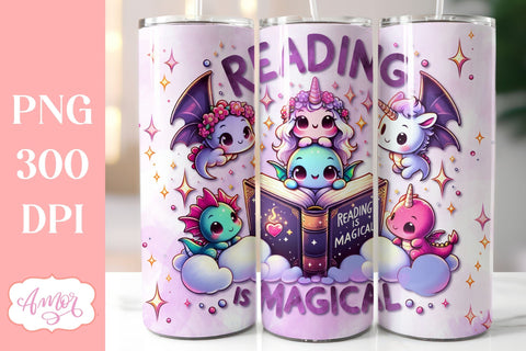 Reading is magical tumbler wrap sublimation PNG | Book lover Sublimation Amorclipart 