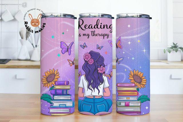 Reading is My Therapy Book 20oz Seamless Tumbler Wrap, Reading Lover Tumbler Wrap,Tumbler 20oz Sublimation Design, Bookish Digital File Sublimation Rabbitmakies 