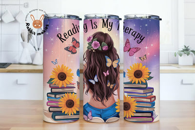 Reading is My Therapy Book 20oz Tumbler Wrap, Reading Lover Tumbler Wrap,Tumbler 20oz Sublimation Design, Bookish Digital File Sublimation Rabbitmakies 