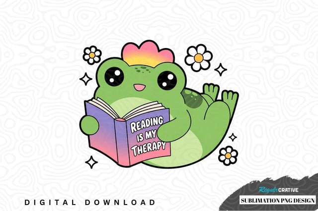 Reading is my therapy frog sublimation png design Sublimation Regulrcrative 