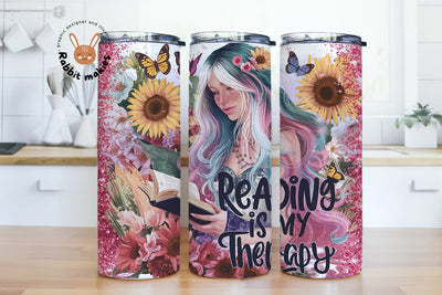 Reading Is my Therapy Tumbler Digital Download, Books Tumbler Wrap Sublimation Rabbitmakies 