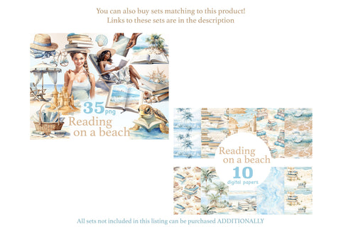 Reading On A Beach Digital Papers | Summer Pattern Set Digital Pattern GlamArtZhanna 