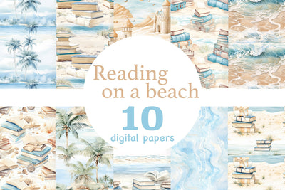 Reading On A Beach Digital Papers | Summer Pattern Set Digital Pattern GlamArtZhanna 