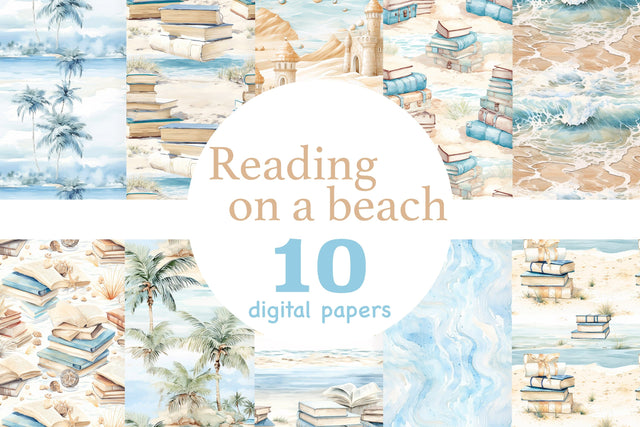 Reading On A Beach Digital Papers | Summer Pattern Set Digital Pattern GlamArtZhanna 