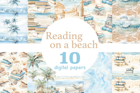 Reading On A Beach Digital Papers | Summer Pattern Set Digital Pattern GlamArtZhanna 