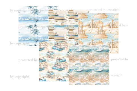 Reading On A Beach Digital Papers | Summer Pattern Set Digital Pattern GlamArtZhanna 