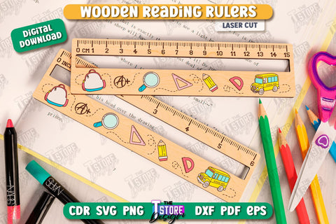 Reading Rulers Laser Cut Bundle | Easier Reading | School Supplies | Laser-Engraved | Reading Line Guides | CNC Files SVG The T Store Design 