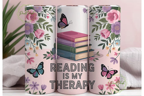 Reading Therapy 20oz Tumbler Wrap Sublimation PixelChick 