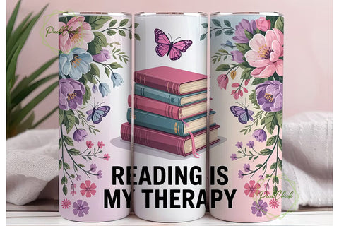 Reading Therapy 20oz Tumbler Wrap Sublimation PixelChick 