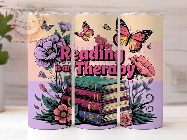 Reading Therapy Quote 20oz Tumbler, Reading is My Therapy Quote, Literary Wrap, Bibliophile Sublimation Design, 20oz Tumbler Wrap, Sublimation Design PNG, Relaxation Sublimation Lara' s Designs 