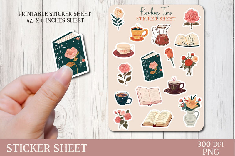 Reading Time Sticker Sheet | Stickers Bundle Sublimation Petunia Digital Design 