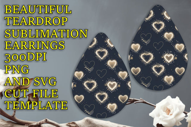 ready for printing, Stylish teardrop earrings design, Heart Sublimation HoodArtCraft 