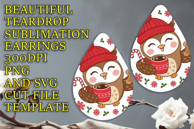 ready for your designs, Creative teardrop earrings PNG, Christmas Sublimation HoodArtCraft 