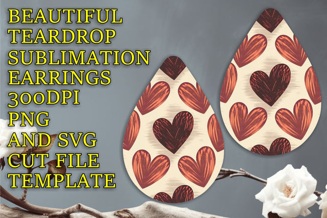 ready for your designs, Creative teardrop earrings PNG, Heart Sublimation HoodArtCraft 