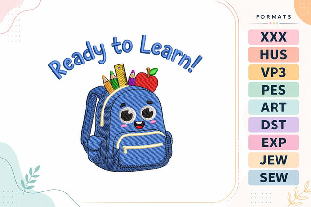 Ready to Learn Backpack Embroidery Design - Cute Back to School Embroidery/Applique DESIGNS sg embroidery 