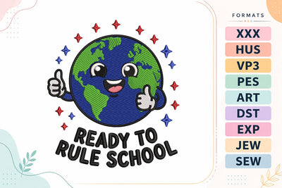 Ready To Rule Back To School Kawaii Earth Embroidery Design Embroidery/Applique DESIGNS sg embroidery 