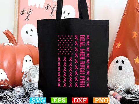 Real Men Rock Pink Ribbon USA Flag Breast Cancer Awareness Shirt, Back The Pink Svg, Breast Cancer Png SVG Creativeart88 