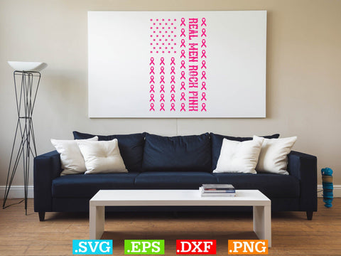 Real Men Rock Pink Ribbon USA Flag Breast Cancer Awareness Shirt, Back The Pink Svg, Breast Cancer Png SVG Creativeart88 