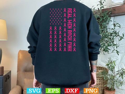 Real Men Rock Pink Ribbon USA Flag Breast Cancer Awareness Shirt, Back The Pink Svg, Breast Cancer Png SVG Creativeart88 
