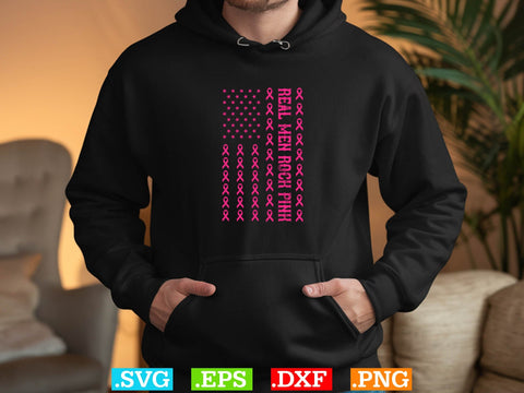 Real Men Rock Pink Ribbon USA Flag Breast Cancer Awareness Shirt, Back The Pink Svg, Breast Cancer Png SVG Creativeart88 