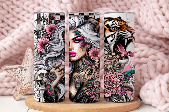 Real Queens Fix Each Other's Crowns 20 oz Skinny Tumbler Sublimation Design Digital Download PNG, Daily Affirmation Tumbler Wrap Design Sublimation DesignSVG 