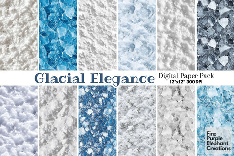 Real Snow Ice Textures Digital Paper | Winter Wonderland Sublimation Scrapbook Digital Pattern Fine Purple Elephant Creations 