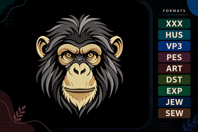 Realistic Chimpanzee Monkey Art Embroidery Design Embroidery/Applique DESIGNS sg embroidery 