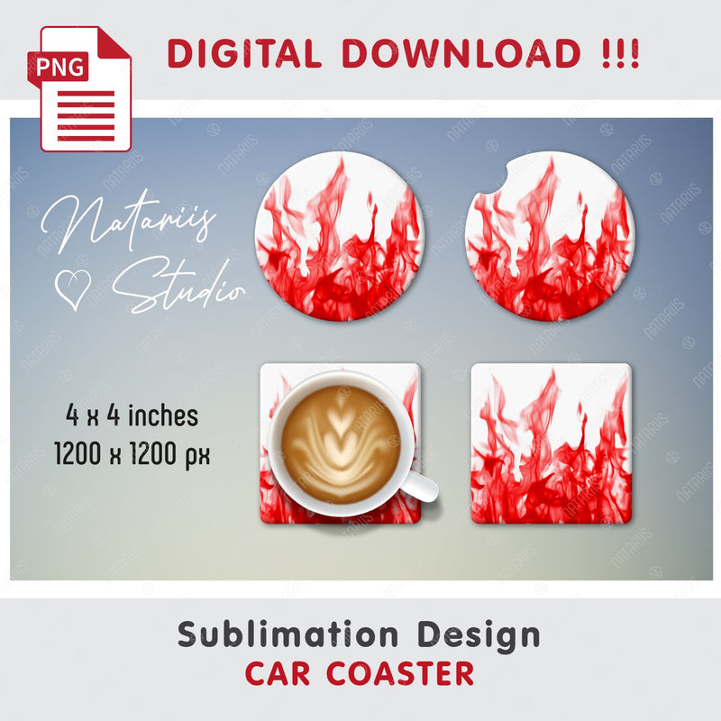 Realistic FIRE Design. Coaster Sublimation Template. - So Fontsy