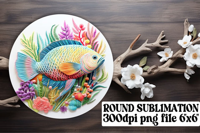 Realistic Fish 3D Embroidery Sublimation Circle Artwork Sublimation afrosvg 