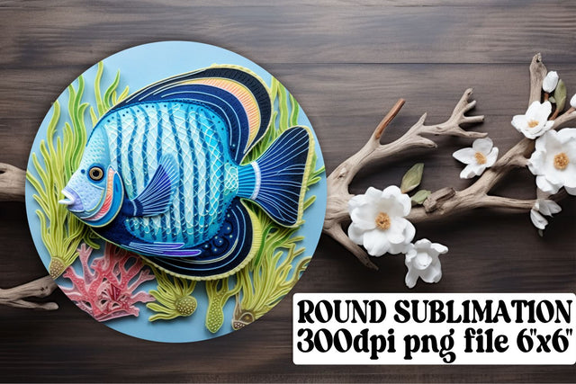 Realistic Fish 3D Embroidery Sublimation Circle Artwork Sublimation afrosvg 