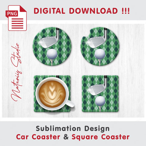 Realistic Golf Design. Coaster Sublimation Template. Sublimation Natariis Studio 