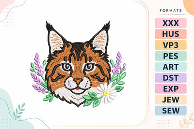 Realistic Lynx Floral Wildlife Embroidery Design Embroidery/Applique DESIGNS sg embroidery 