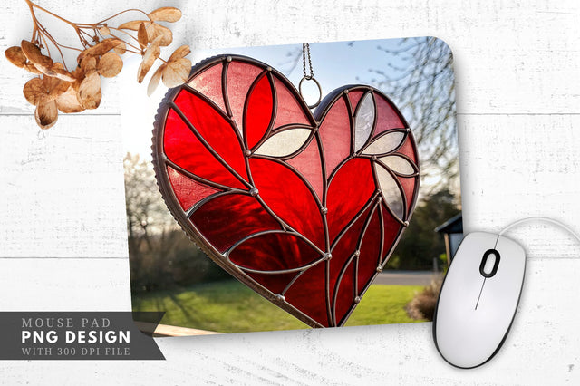 Realistic Red Stained Glass Heart Mouse Pad PNG Design Sublimation Regulrcrative 