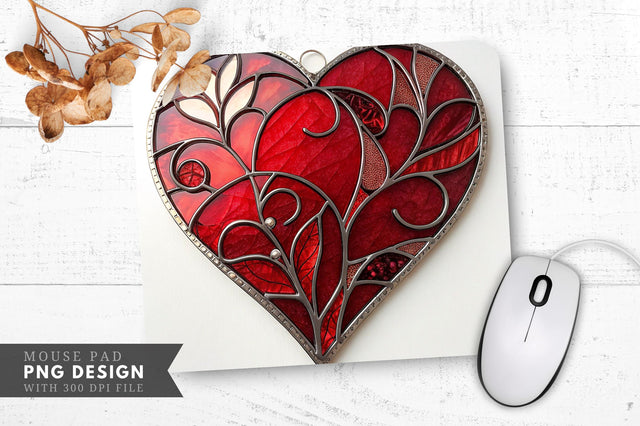 Realistic Red Stained Glass Heart Mouse Pad PNG Design Sublimation Regulrcrative 