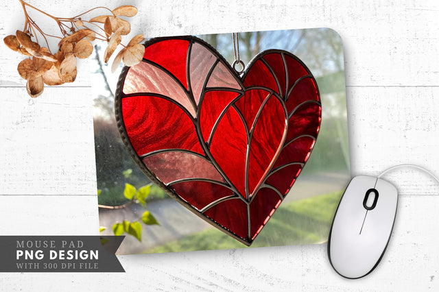 Realistic Red Stained Glass Heart Mouse Pad PNG Design Sublimation Regulrcrative 